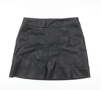 Warehouse Womens Black Faux Leather Short Pencil Skirt Size 14