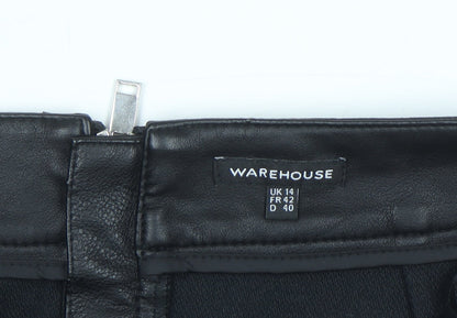 Warehouse Womens Black Faux Leather Short Pencil Skirt Size 14