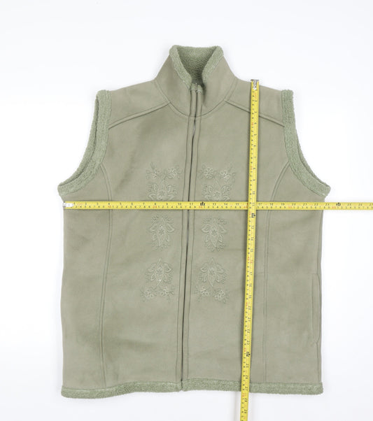EWM Women’s Green Fleece Zip Waistcoat Size 18 Embroidered Lined