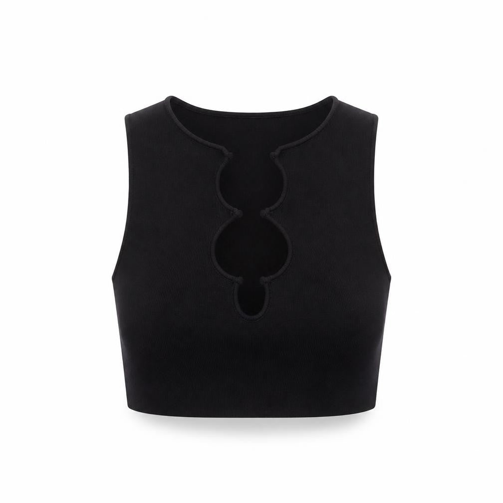 Bershka Women Black Cropped Tank Top S Slim Fit Summer Knit