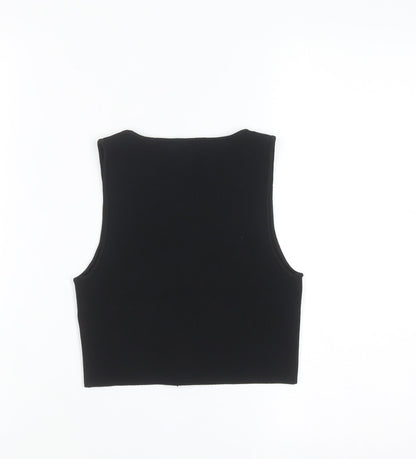 Bershka Women Black Cropped Tank Top S Slim Fit Summer Knit