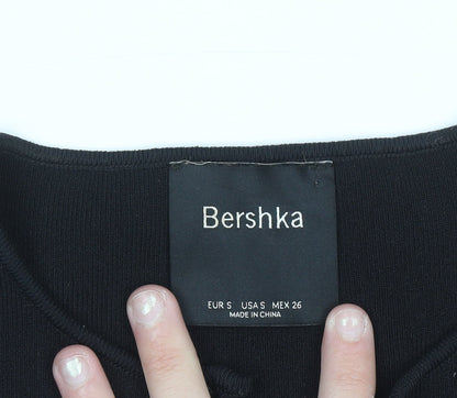 Bershka Women Black Cropped Tank Top S Slim Fit Summer Knit