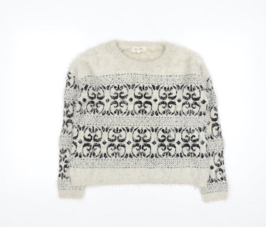 New Look Women Ivory Fair Isle Fluffy Knit Jumper Size 12