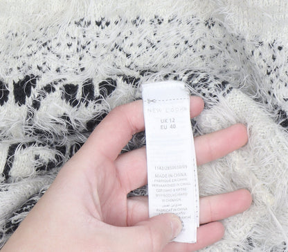 New Look Women Ivory Fair Isle Fluffy Knit Jumper Size 12