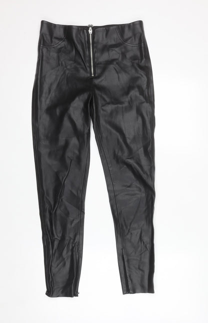 Zara Women Black Faux Leather High Rise Skinny Leggings S
