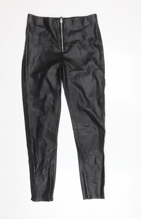 Zara Women Black Faux Leather High Rise Skinny Leggings S