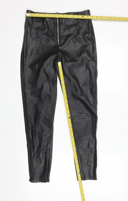 Zara Women Black Faux Leather High Rise Skinny Leggings S
