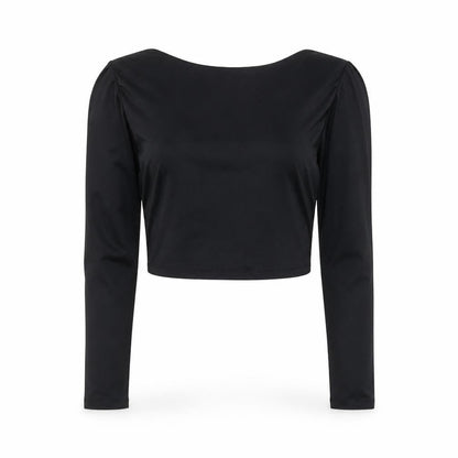 Bershka Women Black Cropped Long Sleeve Scoop Neck Top Size 14