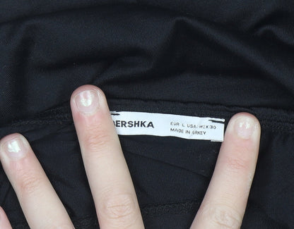 Bershka Women Black Cropped Long Sleeve Scoop Neck Top Size 14