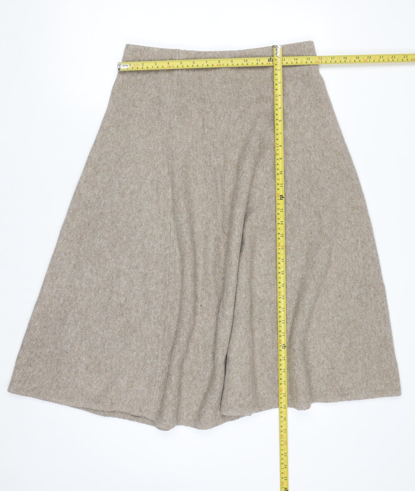 Uniqlo Women Beige Wool Blend A-Line Midi Skirt Size L