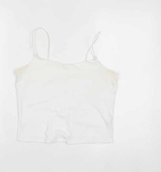 Primark Women White Camisole Tank Top S Slim Fit Cotton Elastane