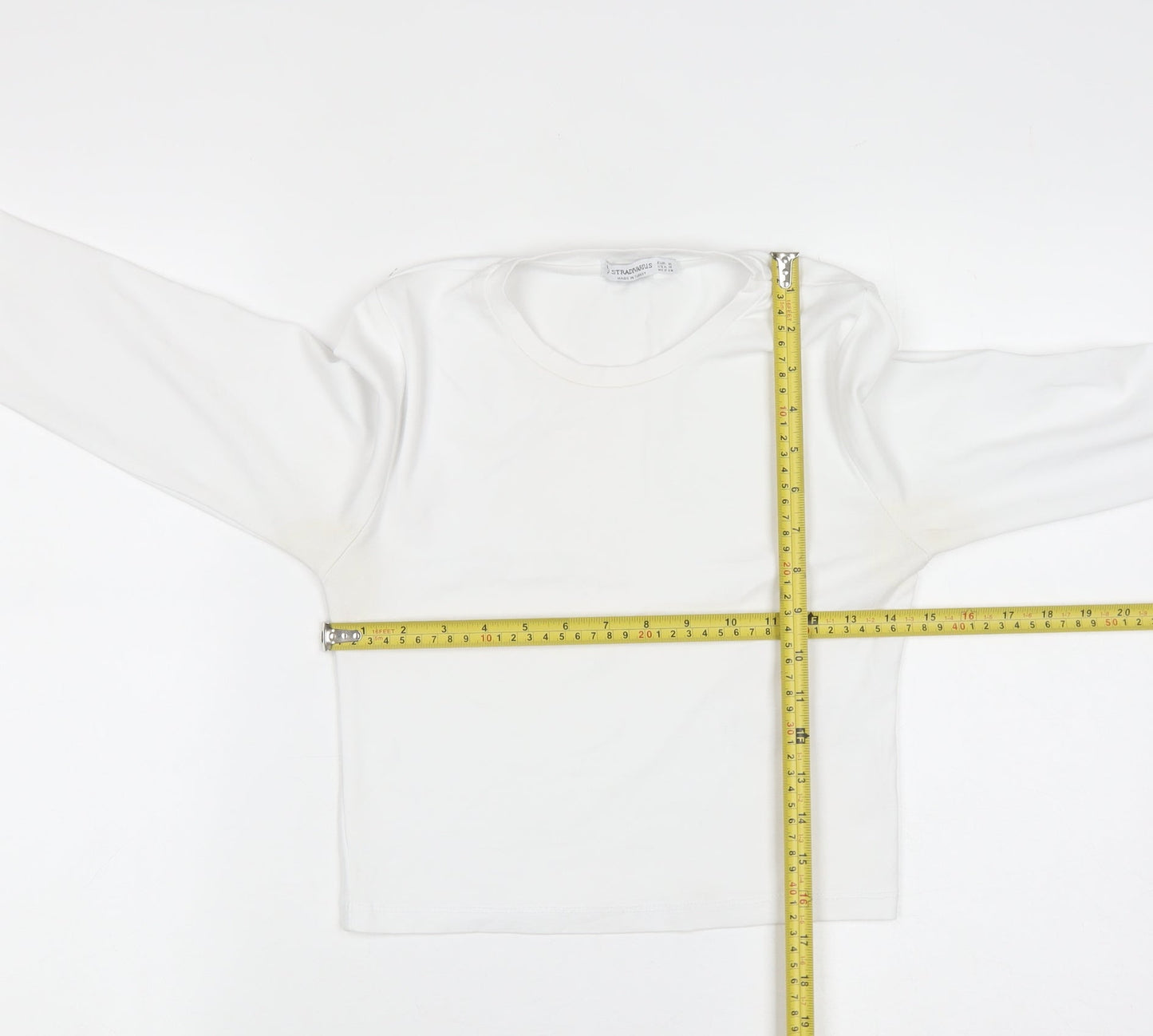 Stradivarius Women White Long Sleeve Basic Cotton T-Shirt Size 10