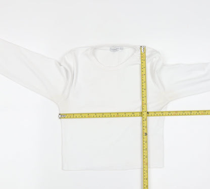 Stradivarius Women White Long Sleeve Basic Cotton T-Shirt Size 10
