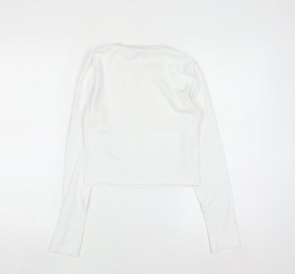 Stradivarius Women White Long Sleeve Basic Cotton T-Shirt Size 10