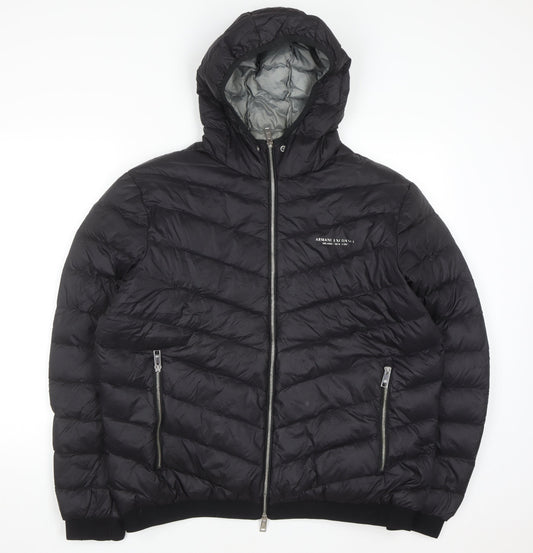 Armani Exchange Men's Black Down Puffer Jacket XL Hooded