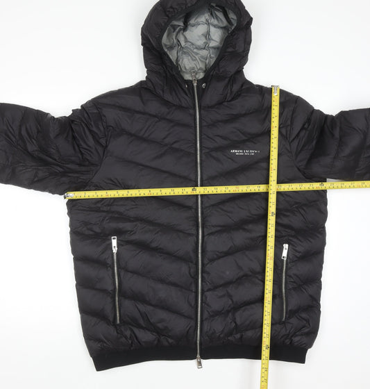 Armani Exchange Men's Black Down Puffer Jacket XL Hooded