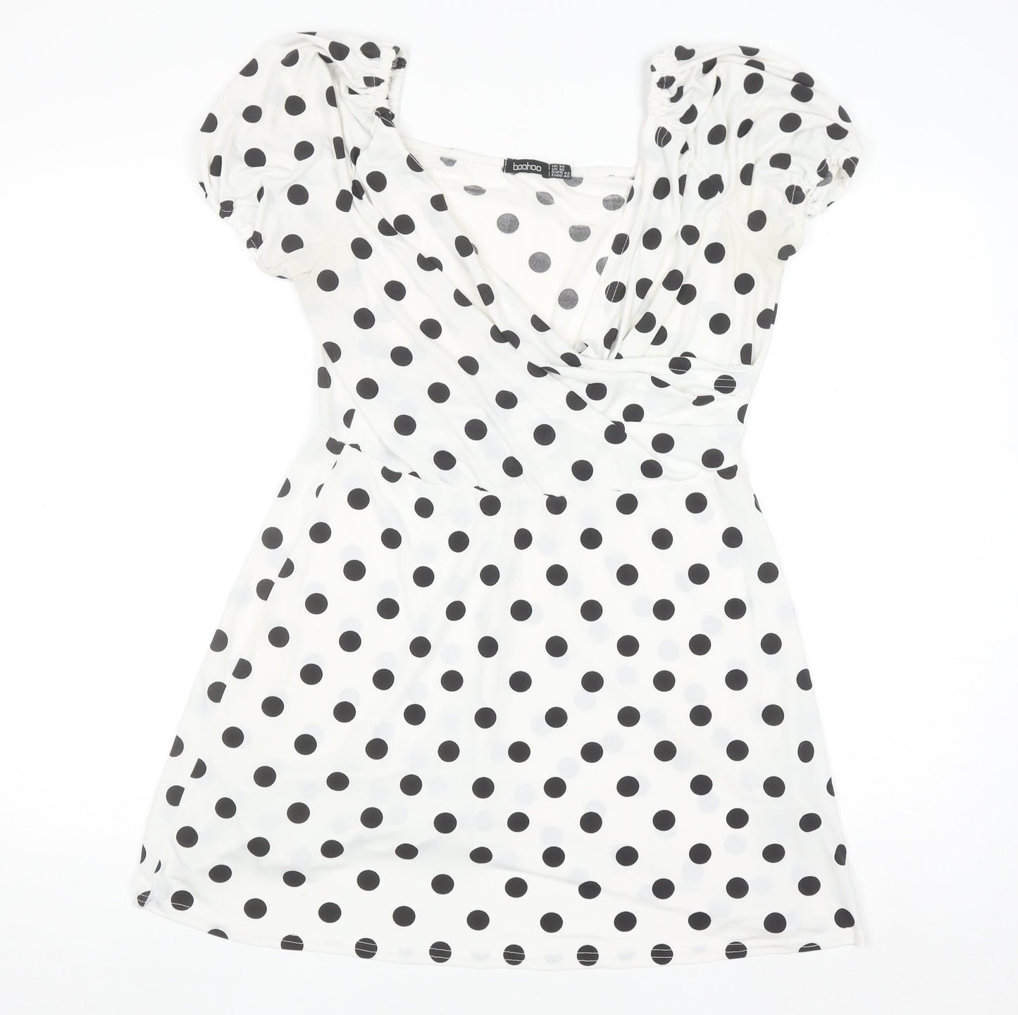 Boohoo Women’s White Polka Dot A-Line Short Sleeve Dress Size 14