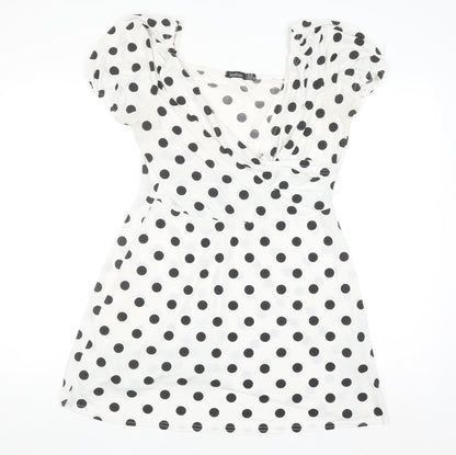 Boohoo Women’s White Polka Dot A-Line Short Sleeve Dress Size 14