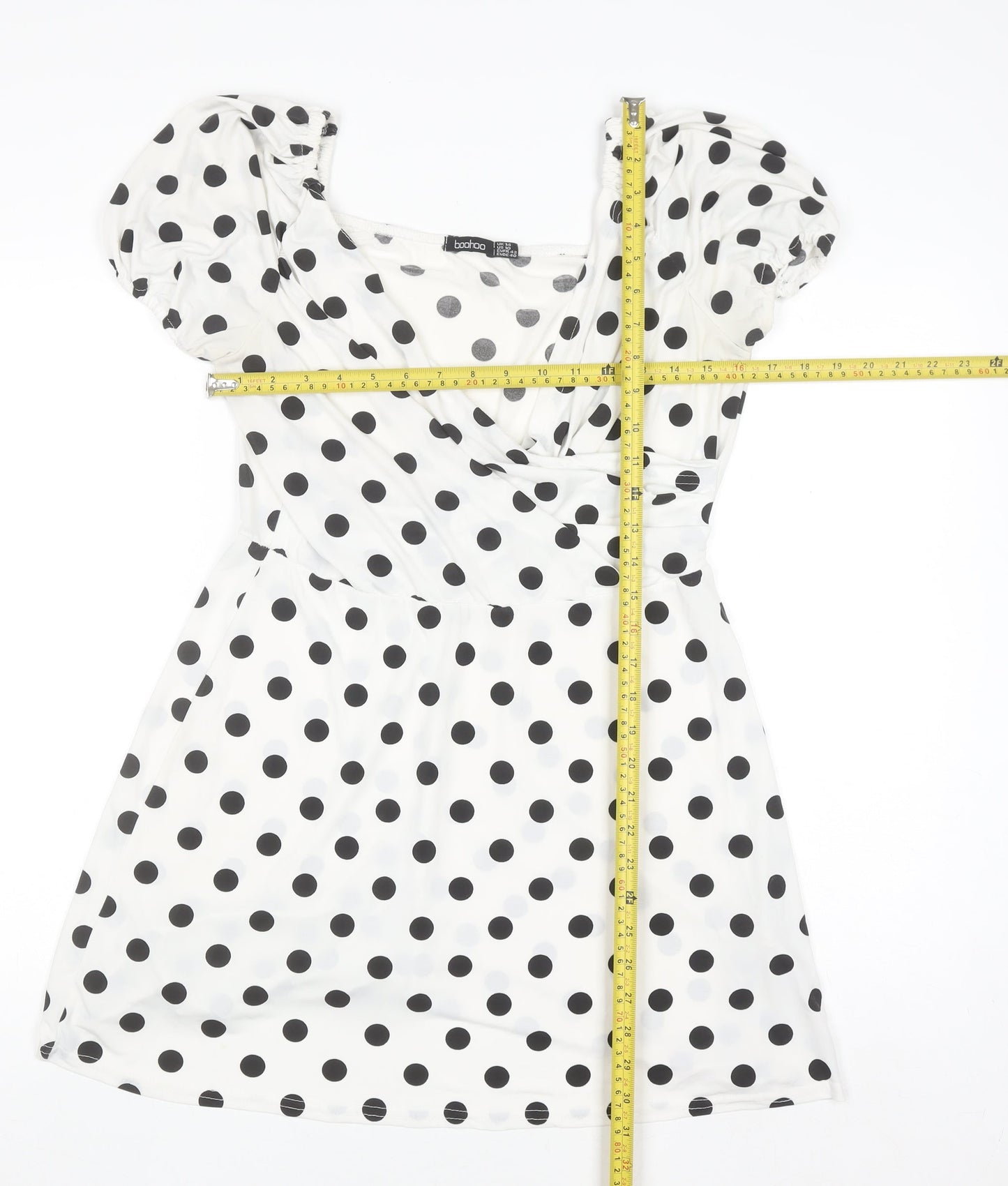 Boohoo Women’s White Polka Dot A-Line Short Sleeve Dress Size 14