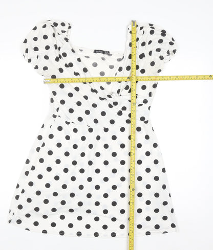 Boohoo Women’s White Polka Dot A-Line Short Sleeve Dress Size 14
