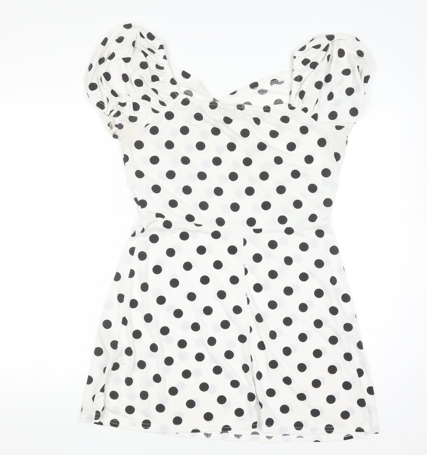 Boohoo Women’s White Polka Dot A-Line Short Sleeve Dress Size 14