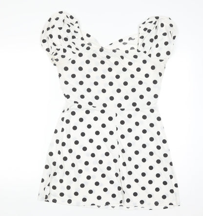 Boohoo Women’s White Polka Dot A-Line Short Sleeve Dress Size 14