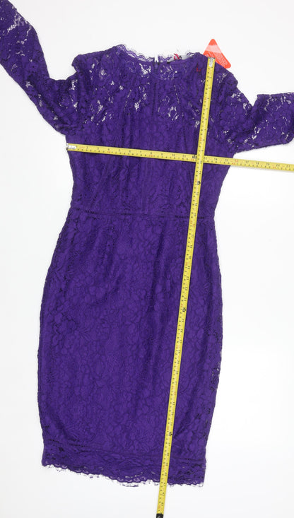 Very Women's Purple Lace Bodycon Knee Length Dress Size 10