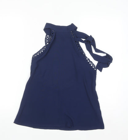 SHEIN Women's Blue Halter Crochet Lace Trim Camisole Tank Top Size S