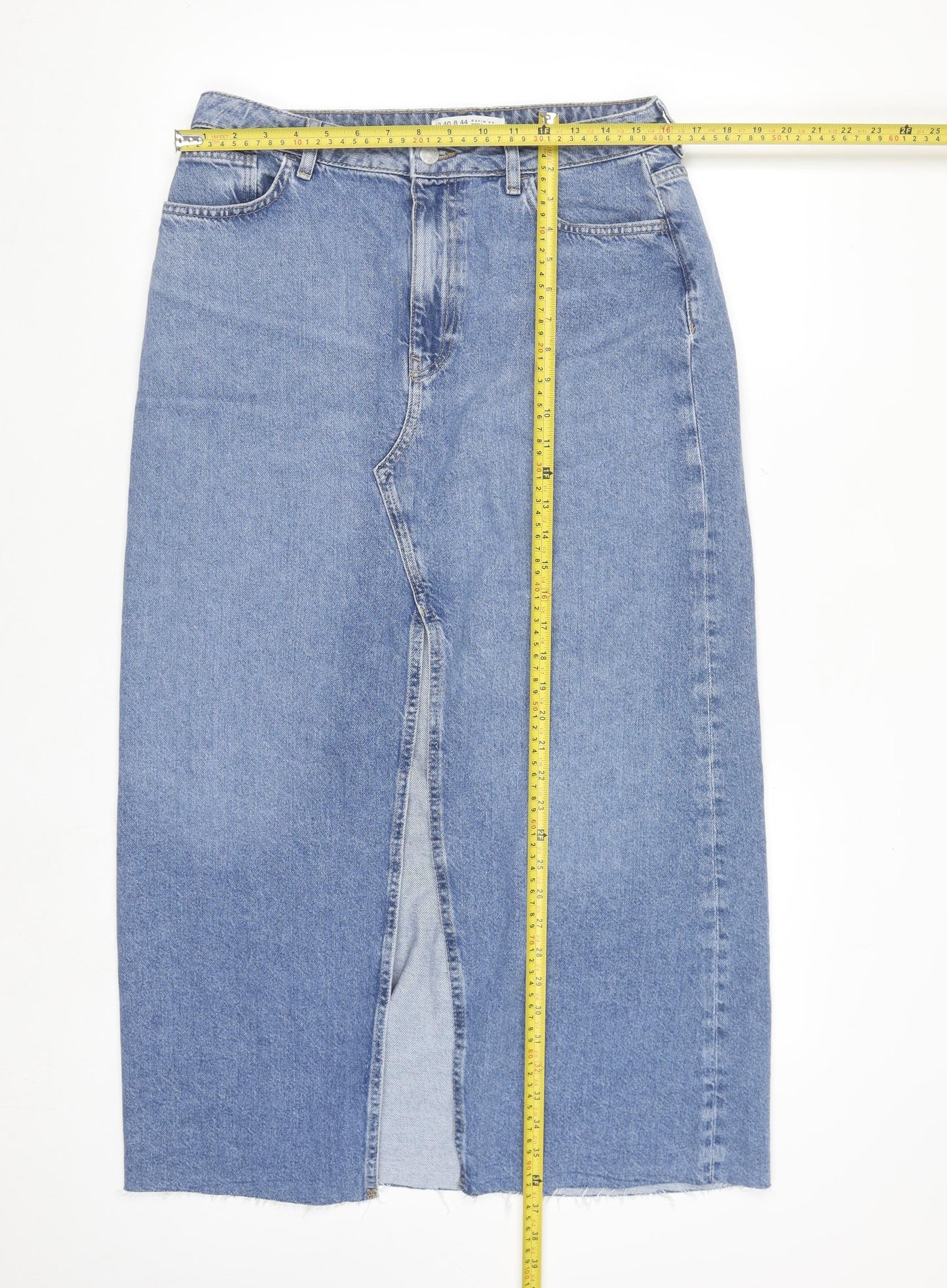 Denim Co. Women's Blue High Rise Midi Straight Denim Skirt Size 12