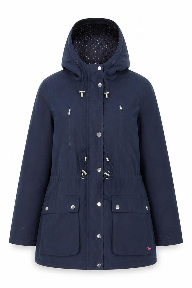 Country Rose Women's Navy Hooded Parka Jacket Size 14 Polyester Blend
