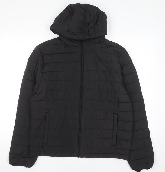 JJ Rebel Men's Black Hooded Puffer Jacket Size L Regular Fit