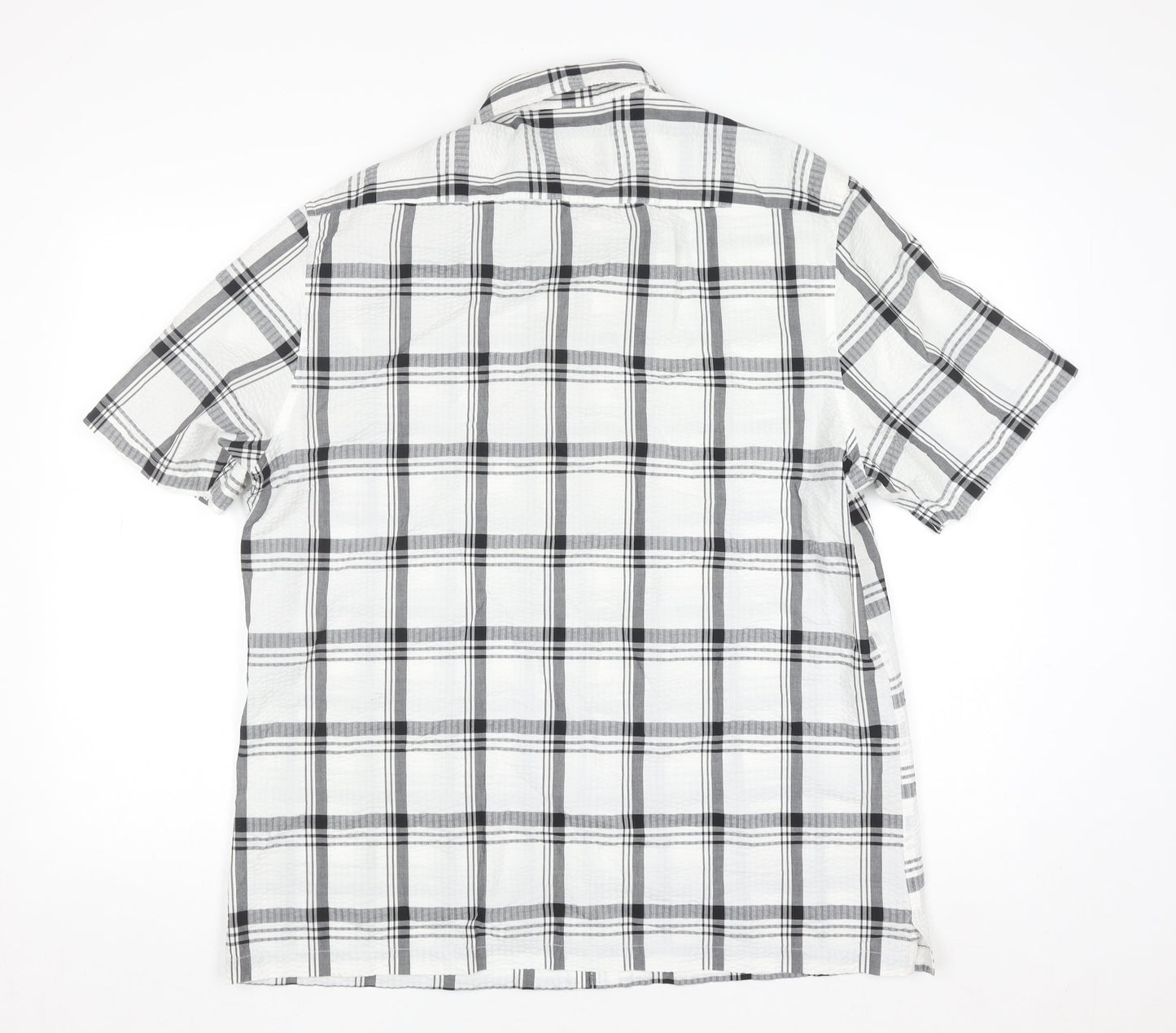 George Men's White Black Check Short Sleeve Cotton Blend Shirt Size L