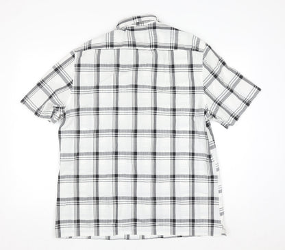 George Men's White Black Check Short Sleeve Cotton Blend Shirt Size L