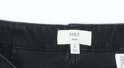Marks and Spencer Women’s Black Wide-Leg Jeans Size 14 Short