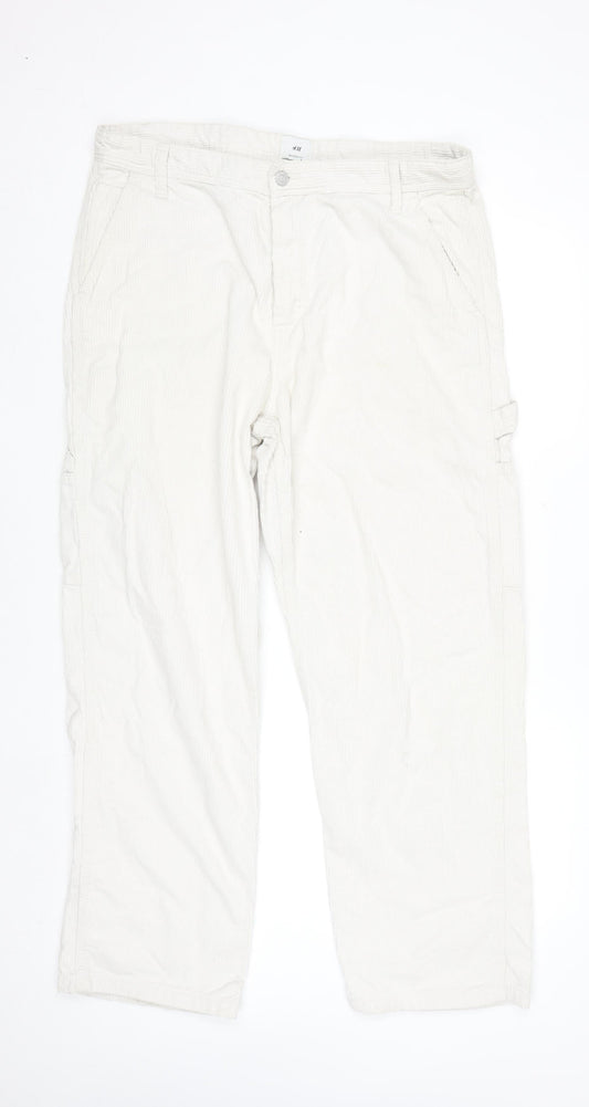 H&M Womens Beige Relaxed Fit Corduroy Cargo Trousers Size 8