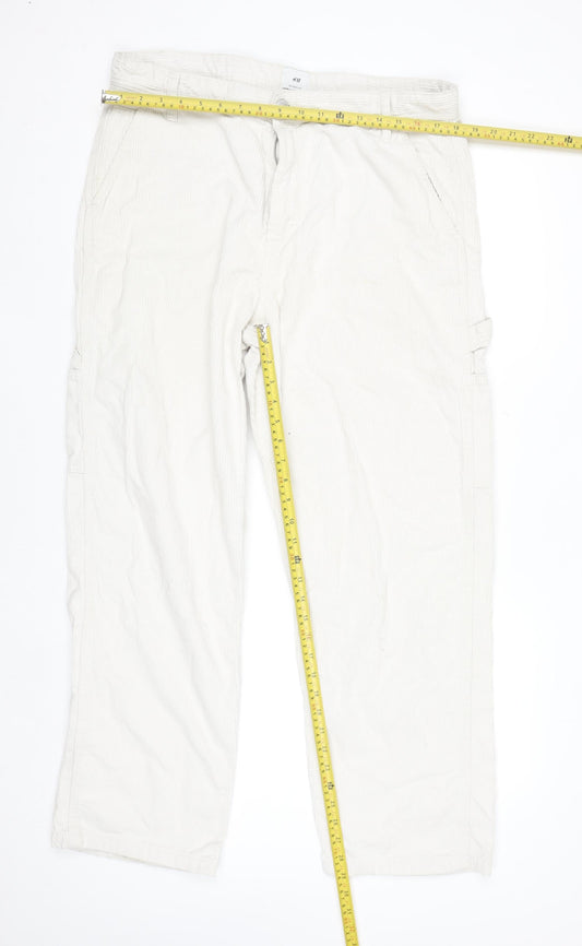 H&M Womens Beige Relaxed Fit Corduroy Cargo Trousers Size 8