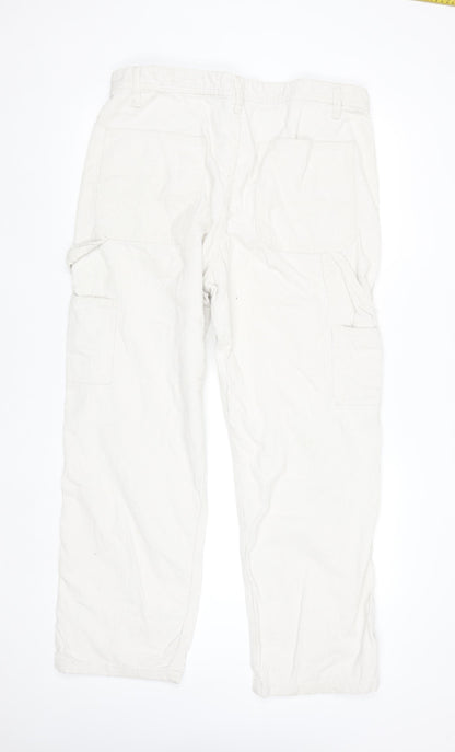 H&M Womens Beige Relaxed Fit Corduroy Cargo Trousers Size 8