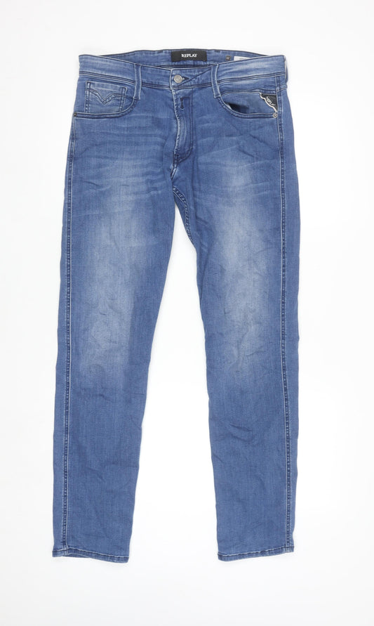 Replay Mens Blue Slim Fit Anbass Denim Jeans Size 32