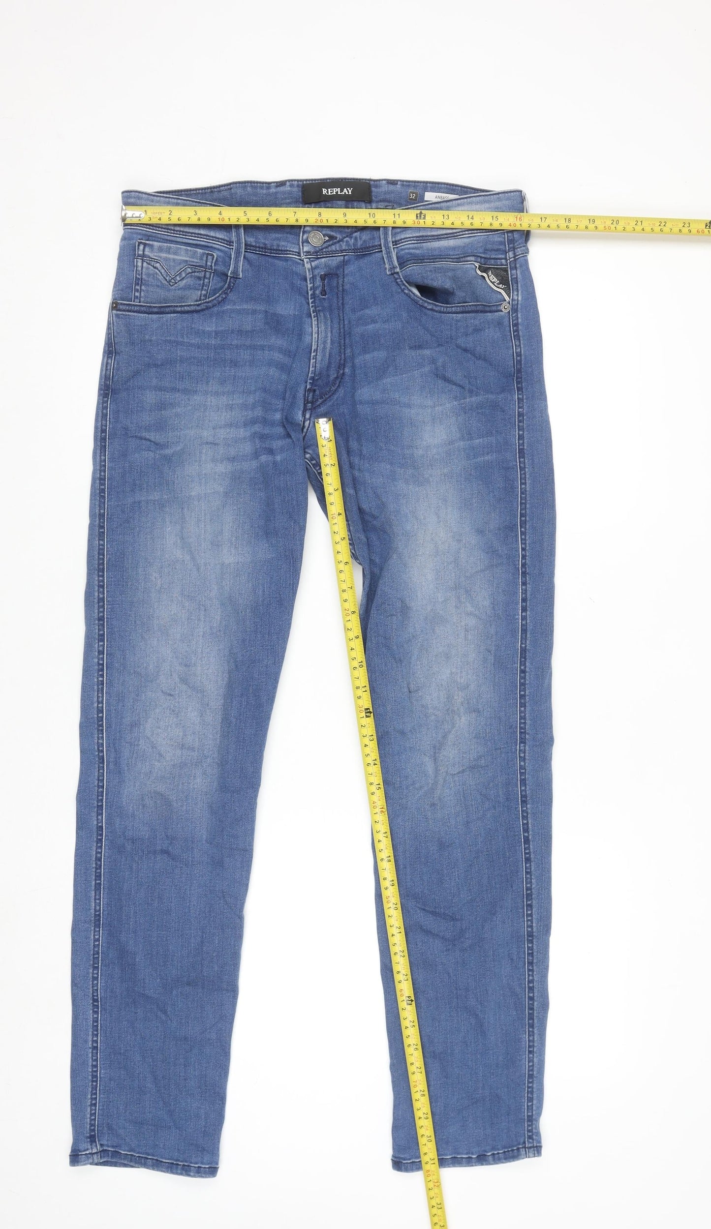 Replay Mens Blue Slim Fit Anbass Denim Jeans Size 32
