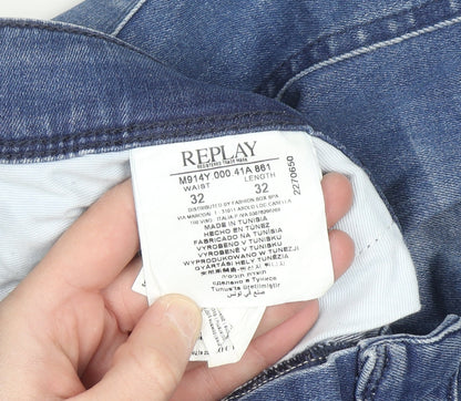 Replay Mens Blue Slim Fit Anbass Denim Jeans Size 32