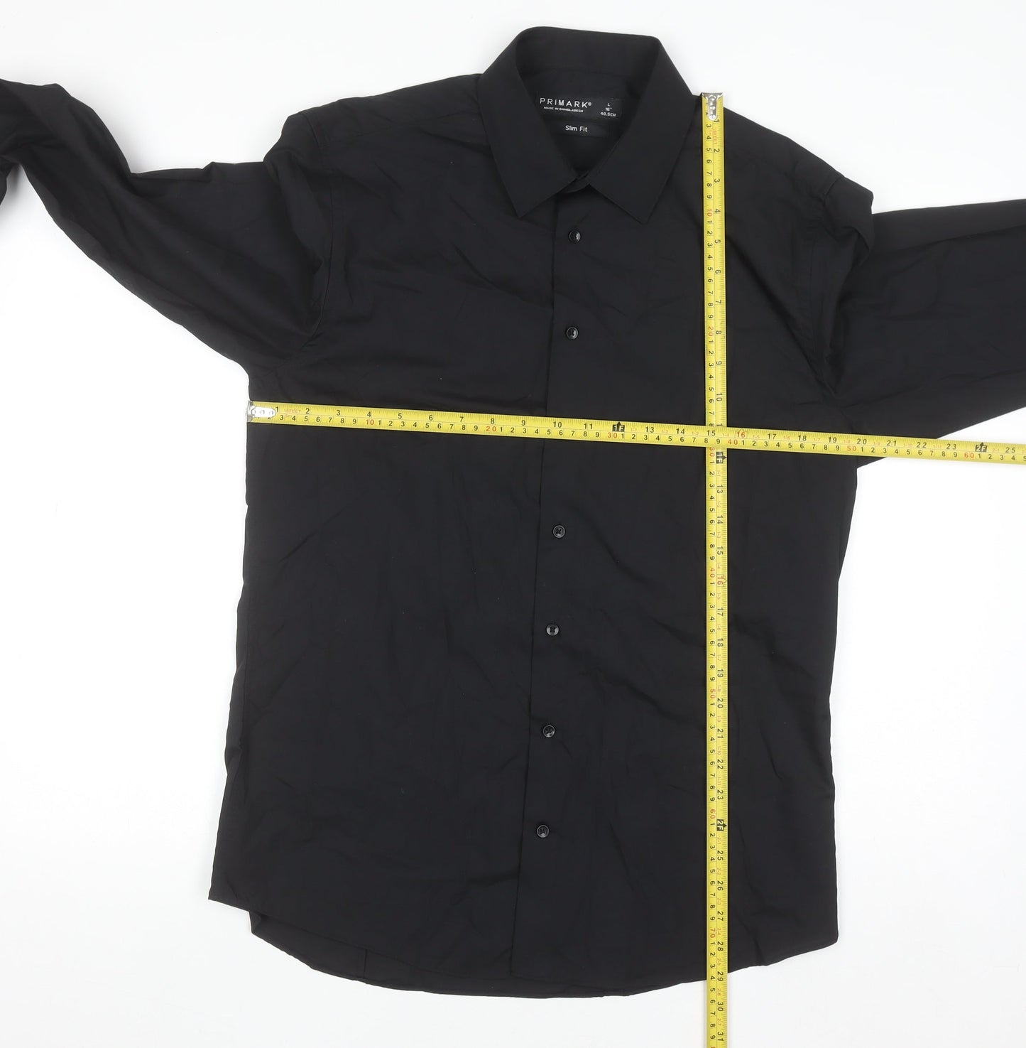Primark Men's Black Slim Fit Long Sleeve Button-Up Shirt Size L 16in