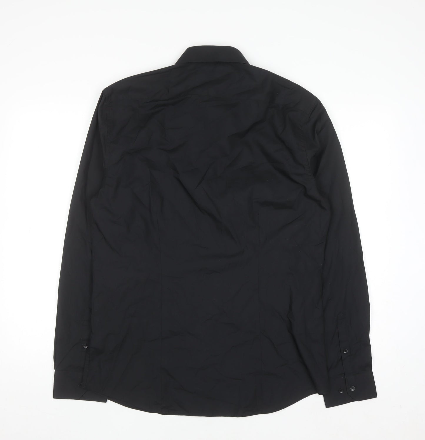 Primark Men's Black Slim Fit Long Sleeve Button-Up Shirt Size L 16in