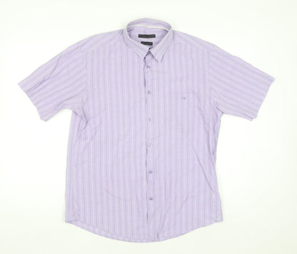 St. Bernard Dunnes Stores Men's Purple Striped Regular Fit Short Sleeve Shirt M