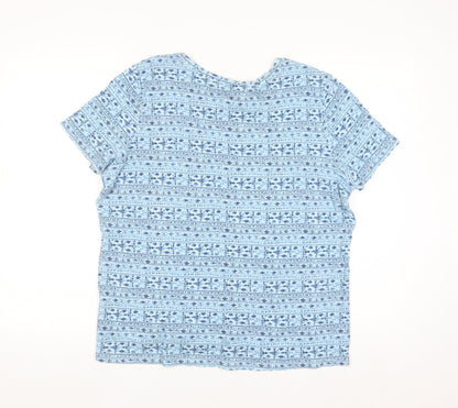 Laura Scott Women's Blue Floral Cotton Short Sleeve T-Shirt L