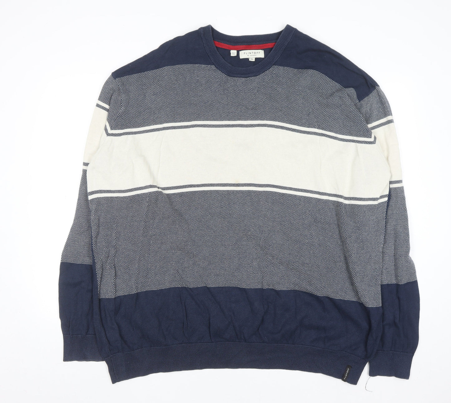 Flintoff by Jacamo Men's Blue 3XL Cotton Striped Pullover Jumper
