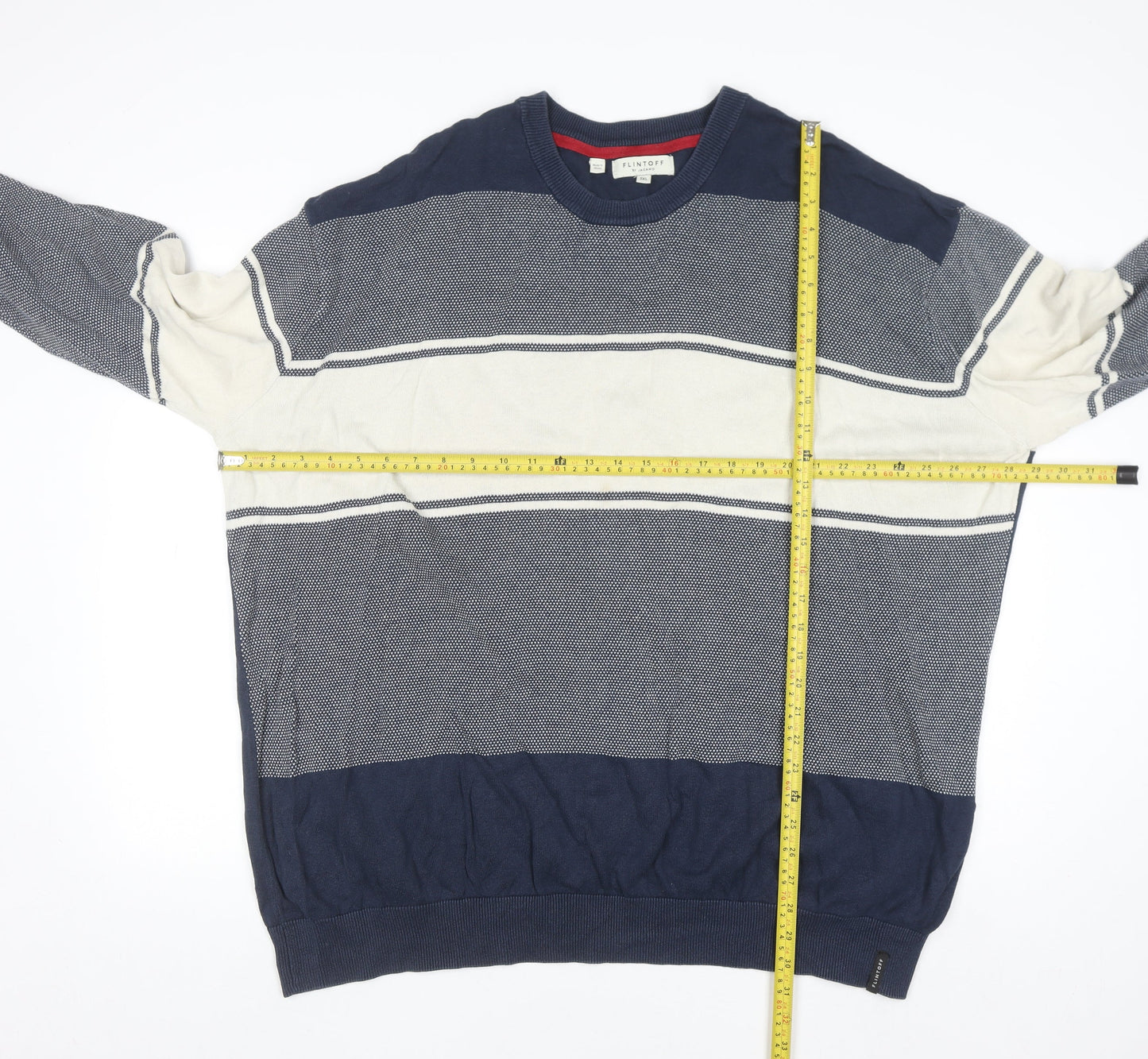 Flintoff by Jacamo Men's Blue 3XL Cotton Striped Pullover Jumper