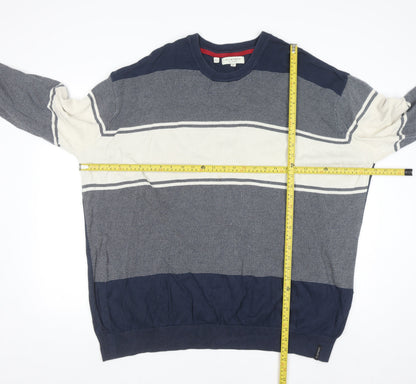 Flintoff by Jacamo Men's Blue 3XL Cotton Striped Pullover Jumper