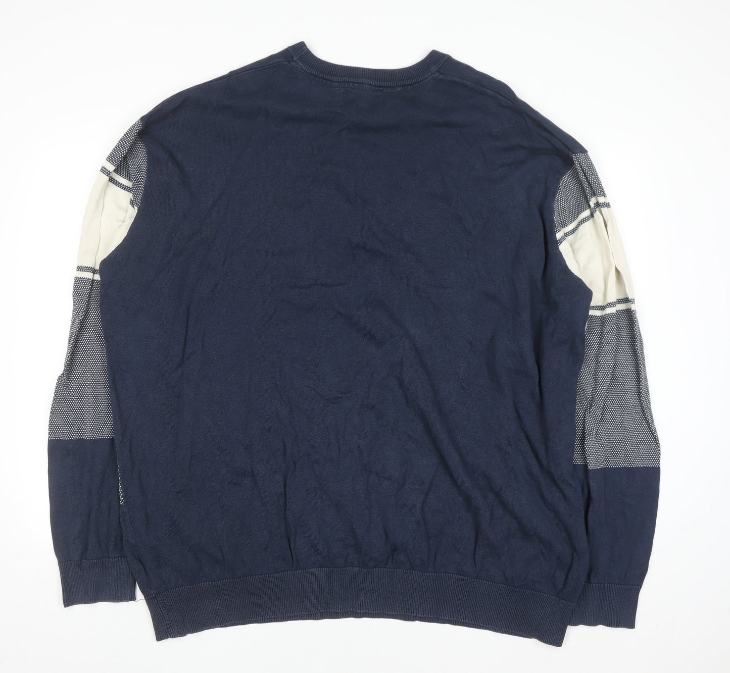 Flintoff by Jacamo Men's Blue 3XL Cotton Striped Pullover Jumper