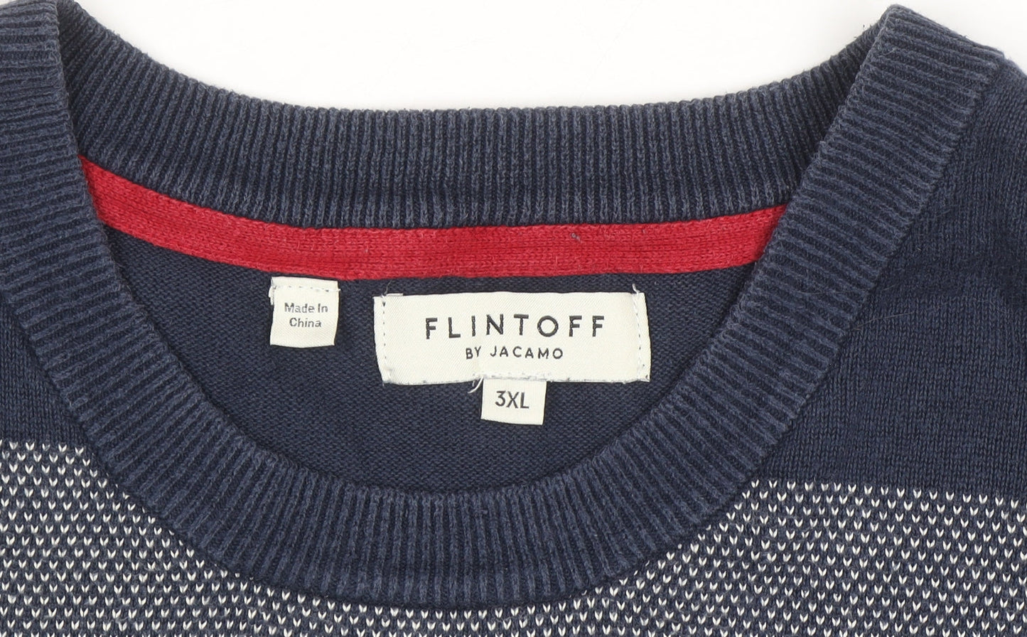 Flintoff by Jacamo Men's Blue 3XL Cotton Striped Pullover Jumper