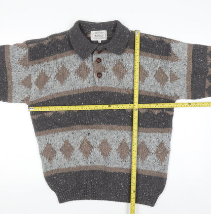 Men's Republic Men's Grey Wool Blend Argyle Henley Jumper Size S